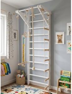 Échelle murale blanche avec accessoires – Centre de fitness domestique pour enfants et adultes