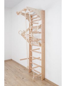 Échelle murale en bois avec barre supérieure mobile et accessoires